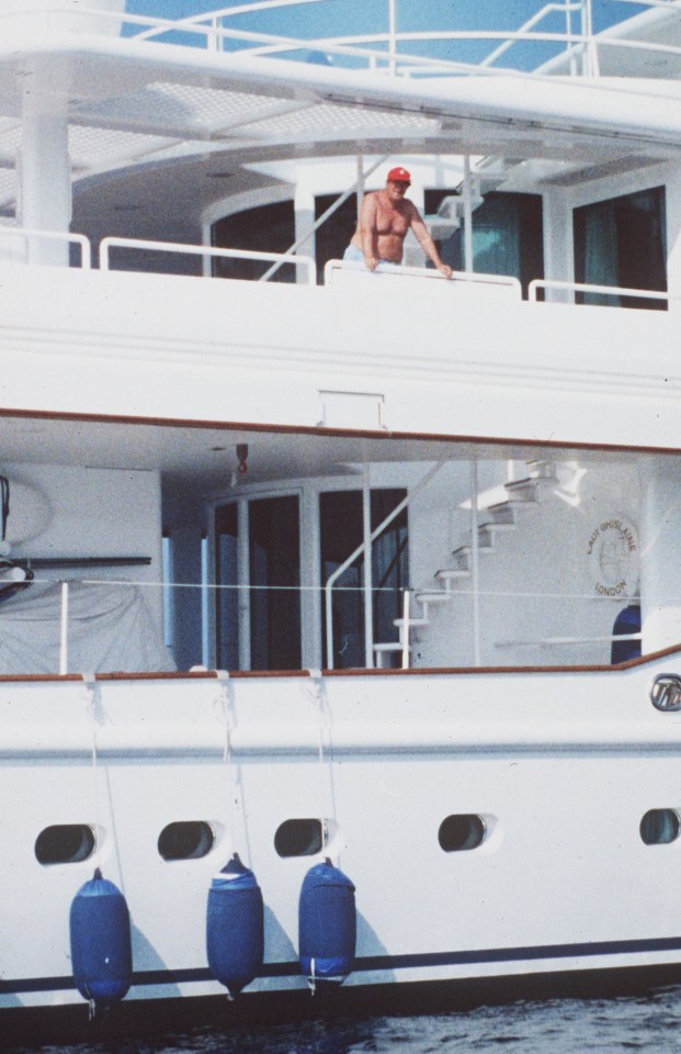 Robert Maxwell seen on the yacht he named after Ghislaine