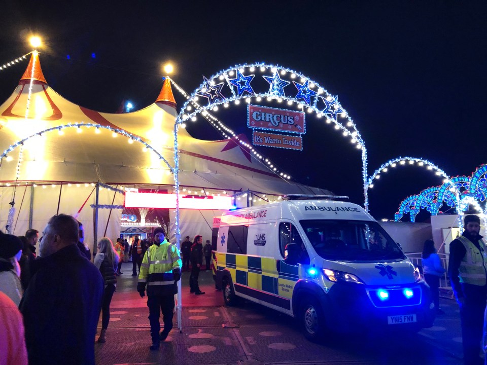 An ambulance at the Zippo Circus' big top at Hyde Park Winter Wonderland