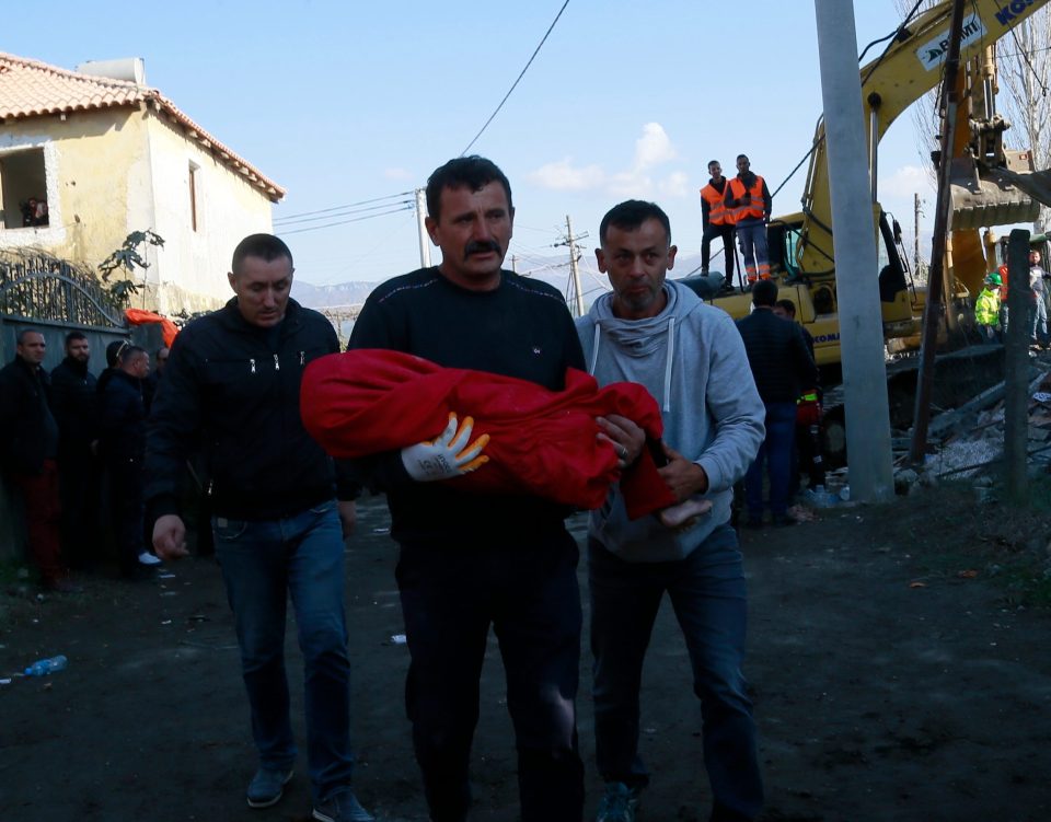  A man holds the body of a five-year old girl after an earthquake rocked western Albania