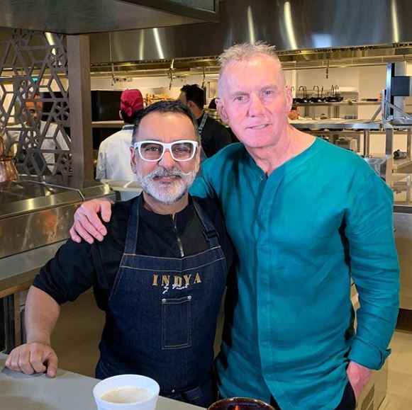 Rhodes was pictured with fellow chef Vineet Bhatia just four days ago