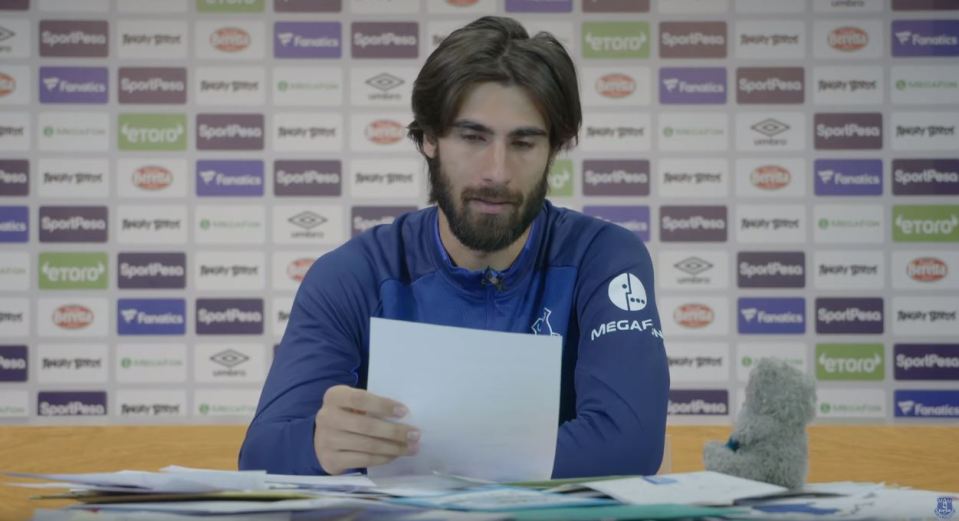  Andre Gomes struggled to hold back the tears as he read out messages of support