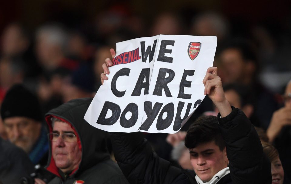  Another sign said 'We Care, Do You?' a reference to the open letter from the Arsenal Supporters Alliance