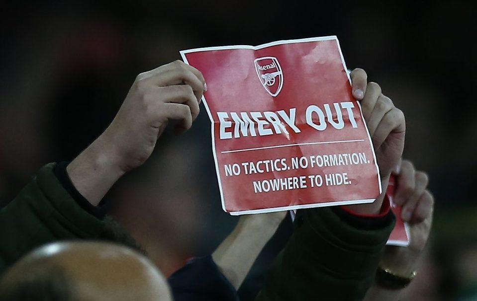  Arsenal fans waved 'Emery Out' signs around the ground