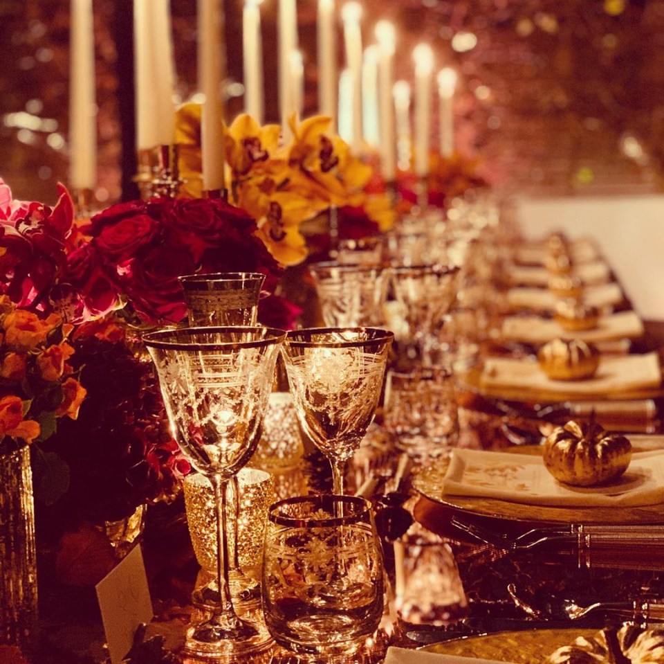  Gold pumpkins were placed on every plate and accompanied by gold-rimmed glassware