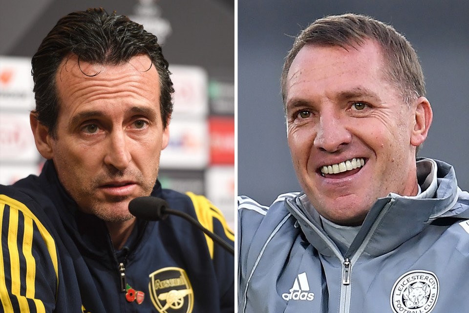  Arsenal manager Unai Emery (left) and Leicester City manager Brendan Rodgers (right)