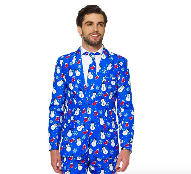  This snowman print suit really makes a statement