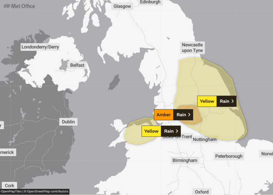  The Met Office issued a series of yellow and amber weather warnings for rain on Thursday