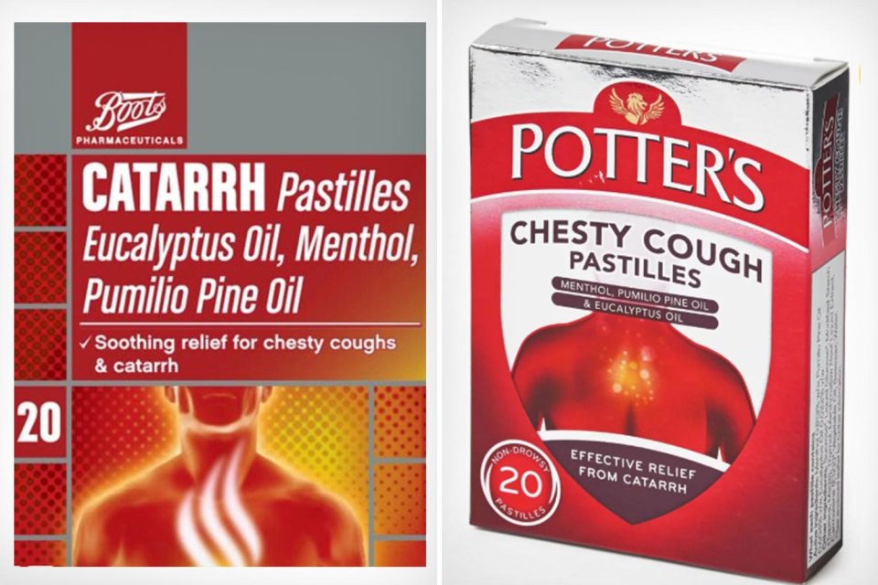  Identical cough pastilles from Boots (left) and Potter's