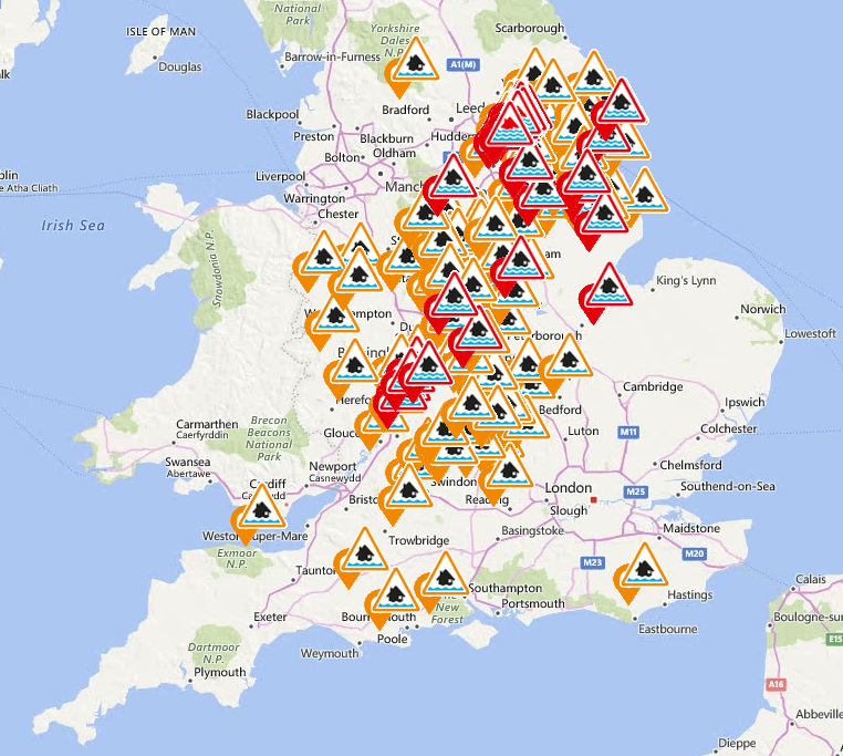  The new Environment Agency shows the 127 floor warnings and alerts in place for today