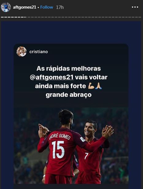  This message from Ronaldo was posted on Gomes' Instagram page