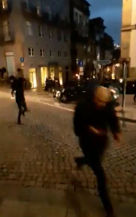  This still of a clip is said to show Standard Liege fans coming under fire with rubber bullets from the police