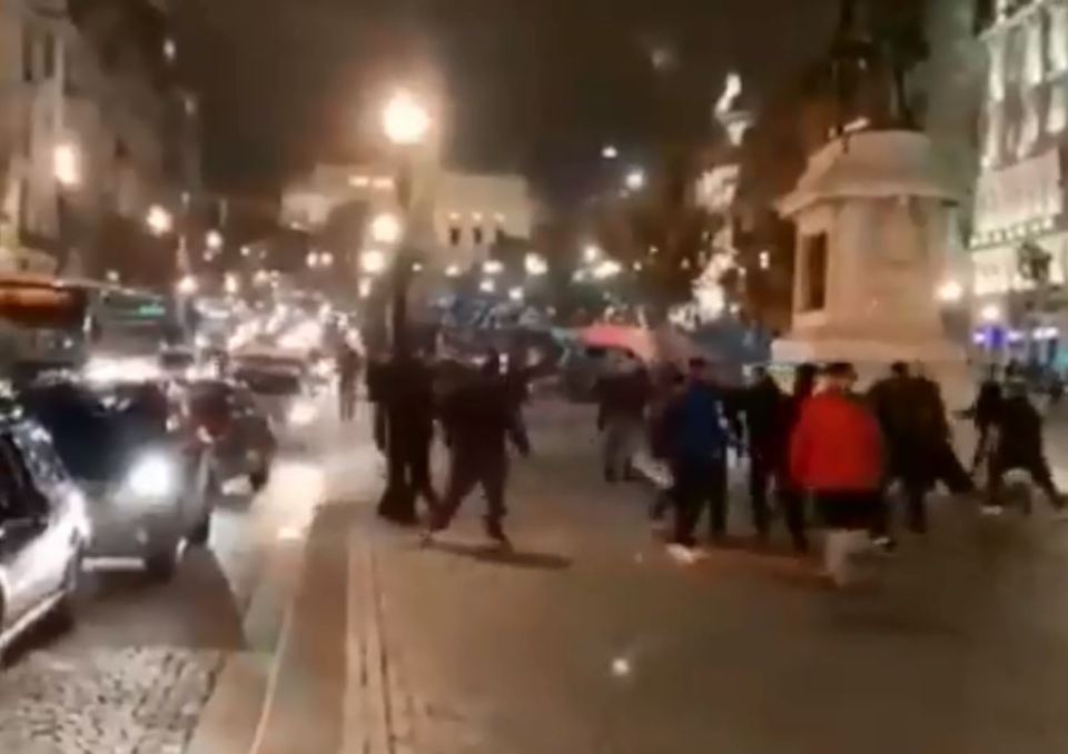  Hooligans 'attacking' Wolves fans in Porto tonight