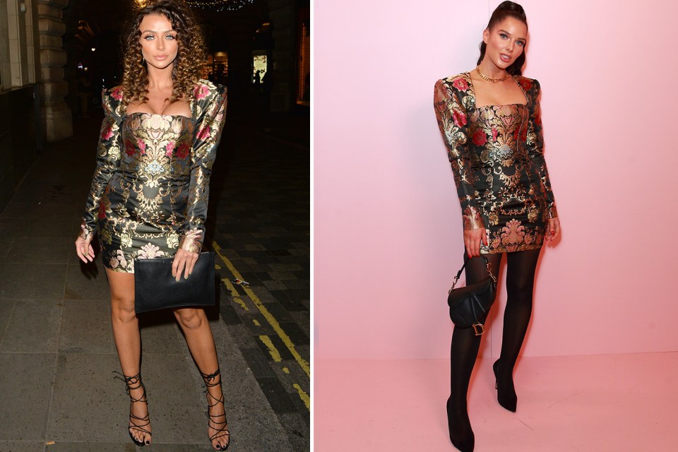  Helen Flanagan, right, and Love Island’s Kady McDermott, arrived at a bash in matching floral print dresses