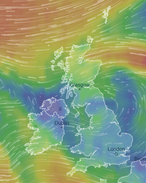  Arctic winds will bring a deep freeze into the UK this week, with this weather map showing the strongest bitter gales in Scotland, Wales, and northern and southwestern England