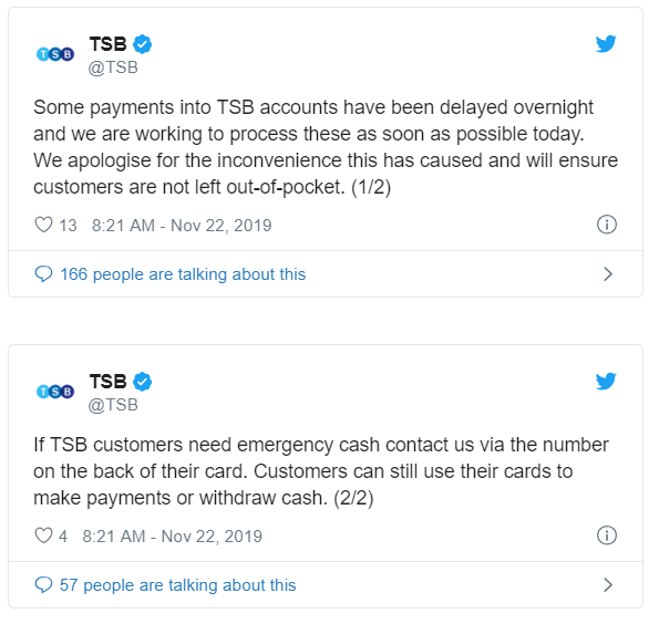 TSB admitted it was experiencing issues processing incoming payments this morning