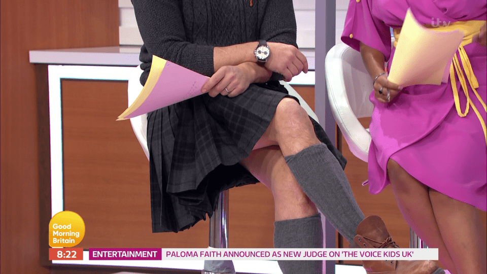  Ben Shepherd got his hairy legs and 'knobbly knees' out for Ranvir Singh and Ade Edmondson on Good Morning Britain