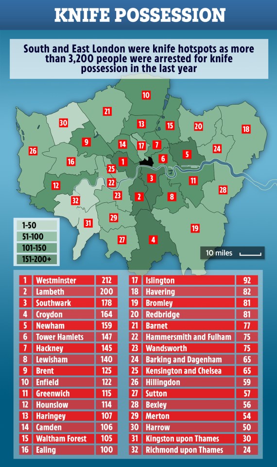  Westminster tops London's knife-carrying blackspots