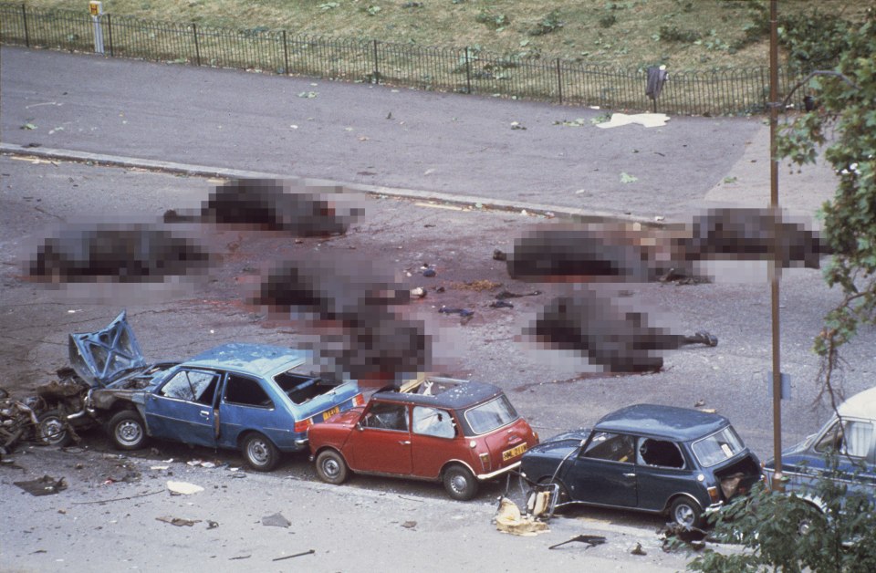  Bodies of Queen's Household Cavalry shows the aftermath of the 1982 Hyde Park bombing