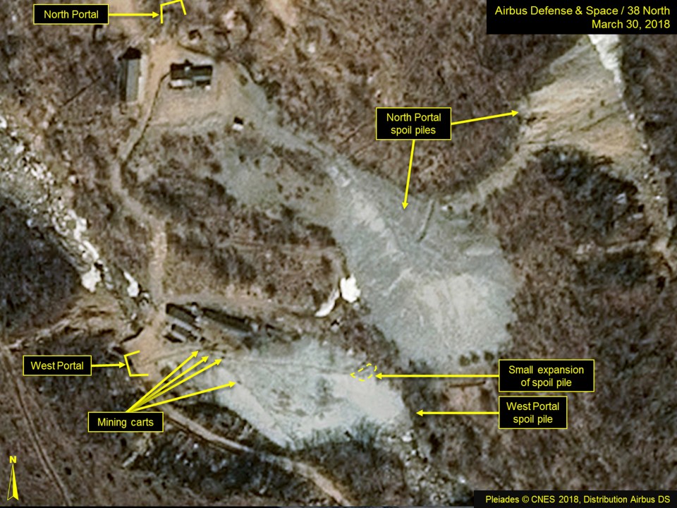  A satellite image from May 2018 showing the Punggye-ri nuclear test site in North Korea.