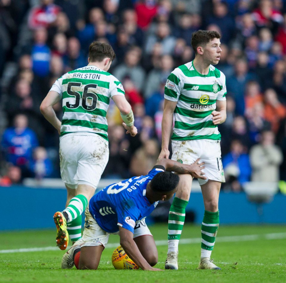  Alfredo Morelos also gets a handful of Ryan Christie