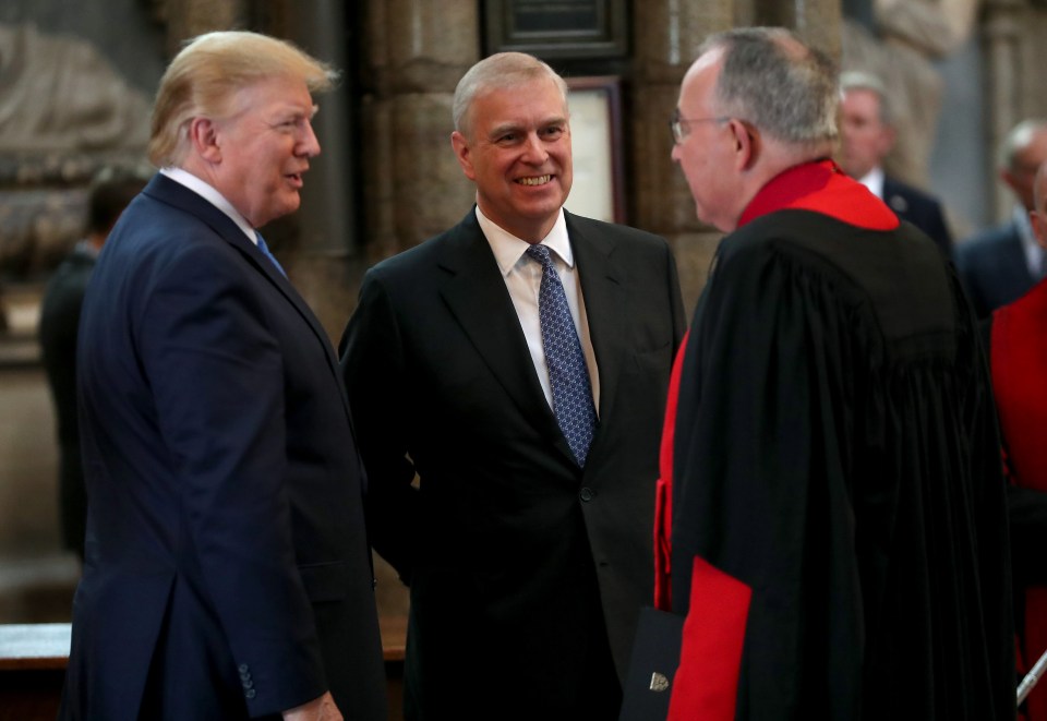  Prince Andrew and Trump seen together in Westminster Abbey during the president's state visit to the UK in June