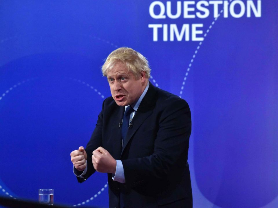  Prime Minister Boris Johnson gestures, speaks during a BBC Question Time live election debate