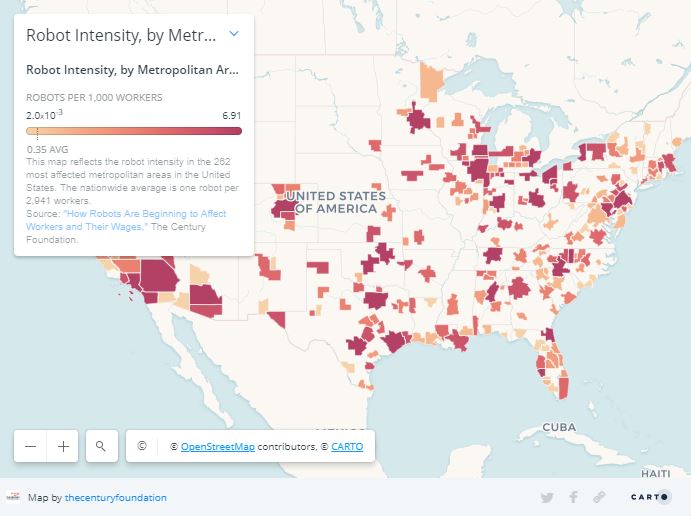  The map shows the 'robot intensity' per 1,000 workers