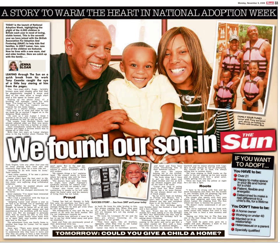  The Sun's story on Lamar's adoption in 2009