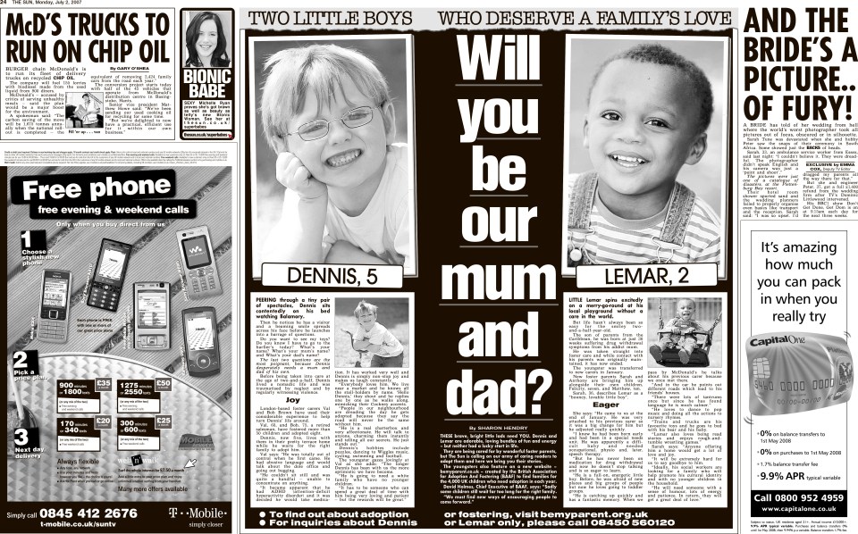  The Sun's appeal during National Adoption Week under the heading Will You Be Our Mum And Dad?