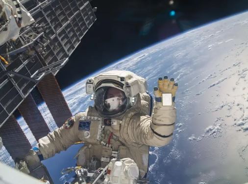  Russian cosmonaut Sergey Ryazanskiy takes a break during a six-hour spacewalk to help with assembly and maintenance on the International Space Station in 2013