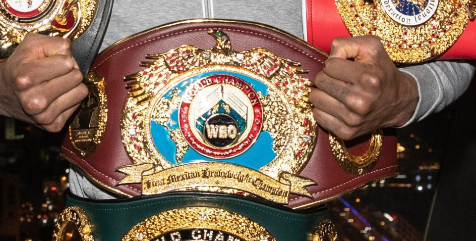  One of the belts still had a tribute to Andy Ruiz Jr on it - 'First Mexican heavyweight champion'