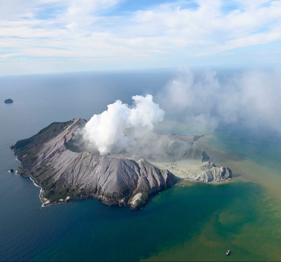  An aerial view of the volcano in the aftermath of the eruption