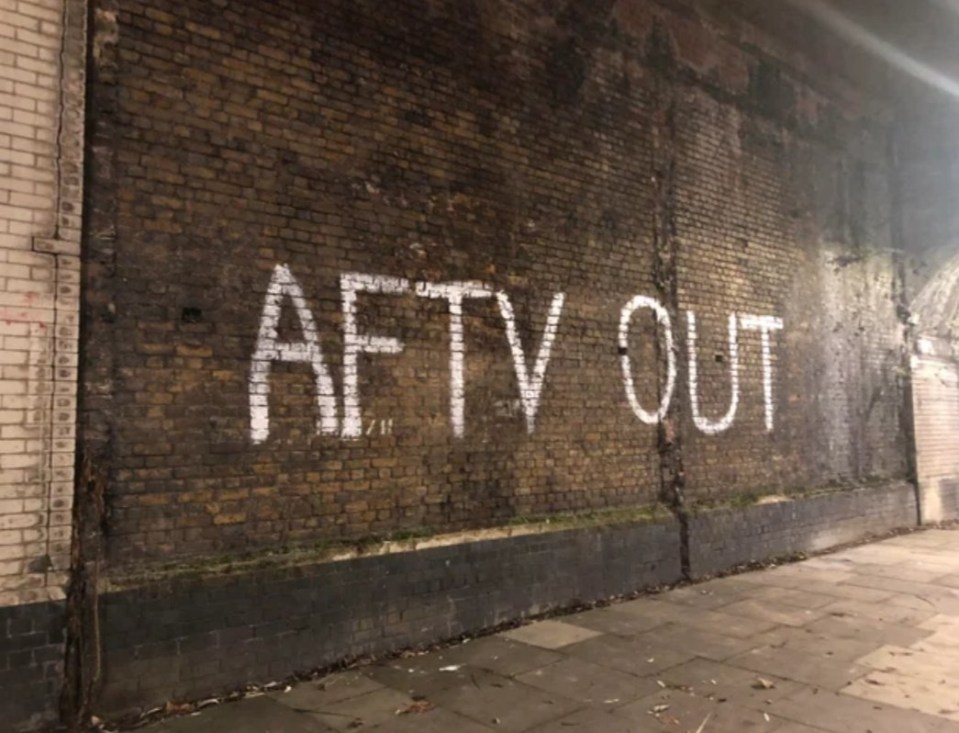 Anti-AFTV graffiti appeared on a wall near the Emirates Stadium less than two weeks ago