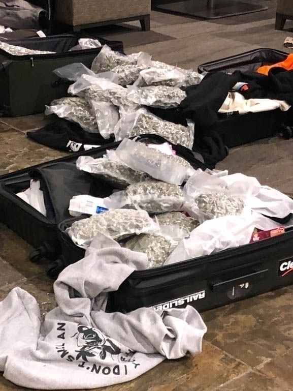 Police found 70lbs of cannabis, handguns and bullets on board