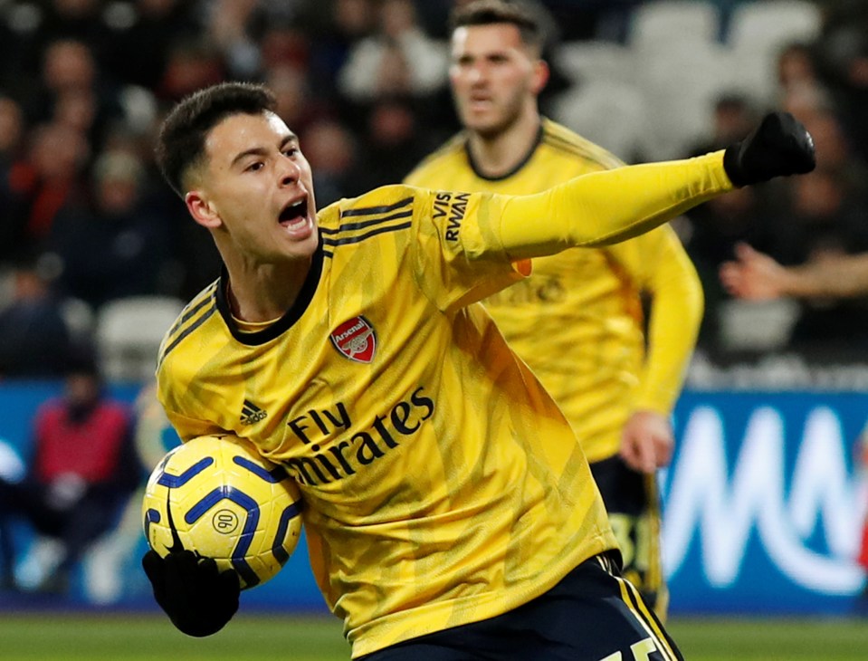  Gabriel Martinelli celebrates his equaliser which inspired an Arsenal fightback at West Ham