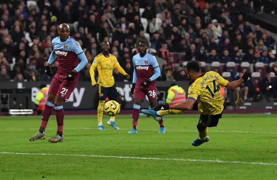 Aubameyang firing home against West Ham