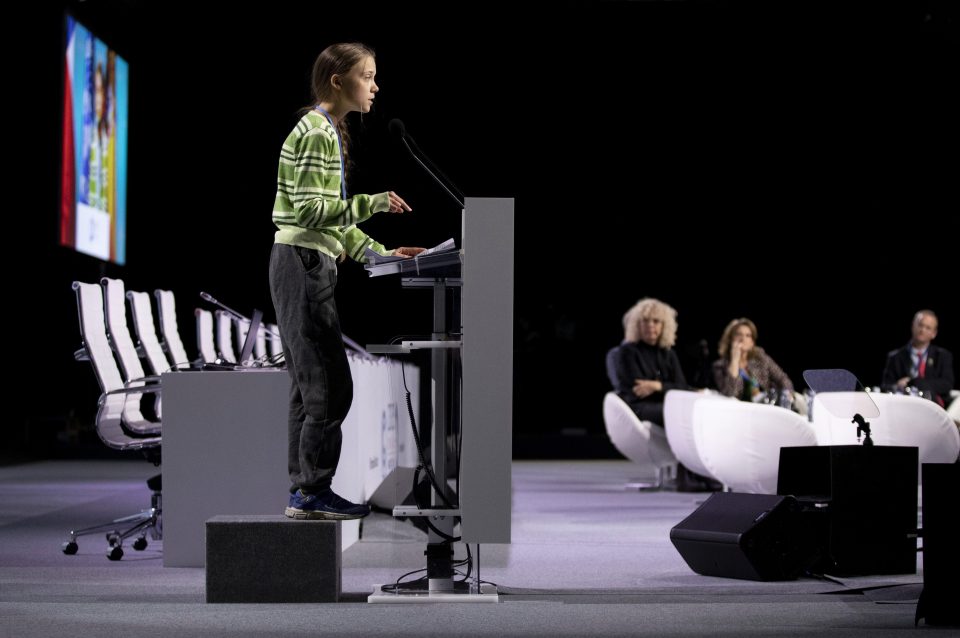  Greta Thunberg had to stand on a box to give her speech