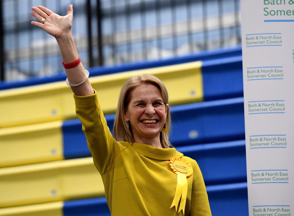  Liberal Democrat parliamentary candidate Wera Hobhouse celebrates after winning the Bath constituency