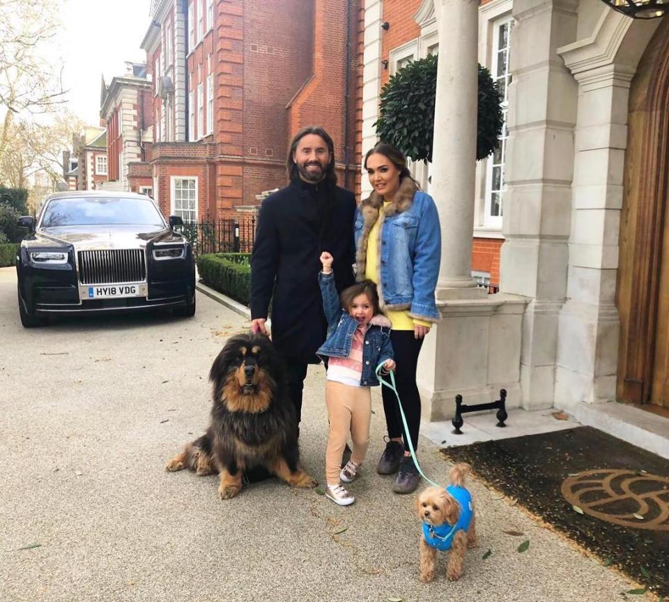  Tamara, husband Jay Rutland and daughter Sophia are pictured outside the mansion