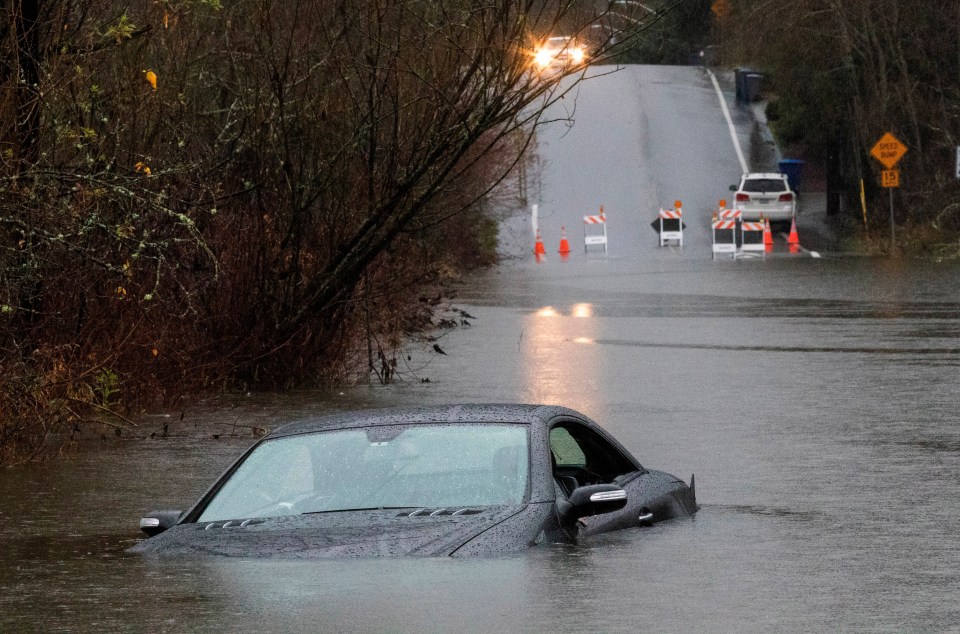  A driver drove past road closed signs in Bellevue, Wash. into an area covered in four feet of water.