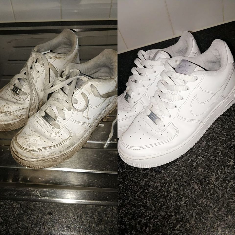 A woman has shared how she got her filthy white trainers gleaming again