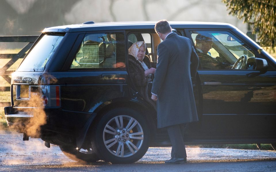  The Queen arriving at the church service at St Mary Magdalene Church in Sandringham