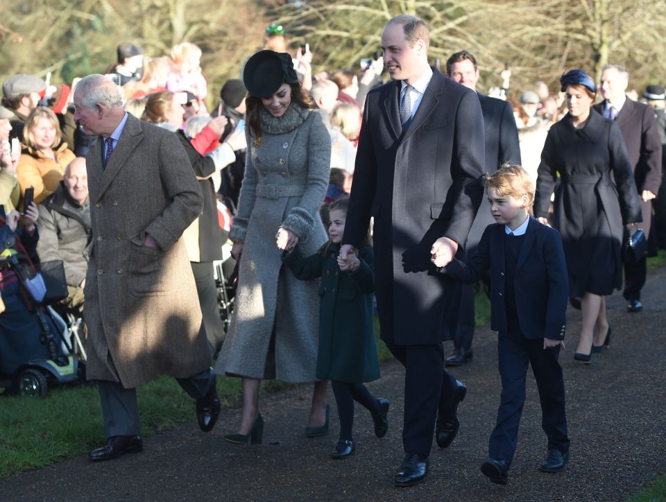  George, aged six, and four-year-old Charlotte, walked hand in hand with their parents