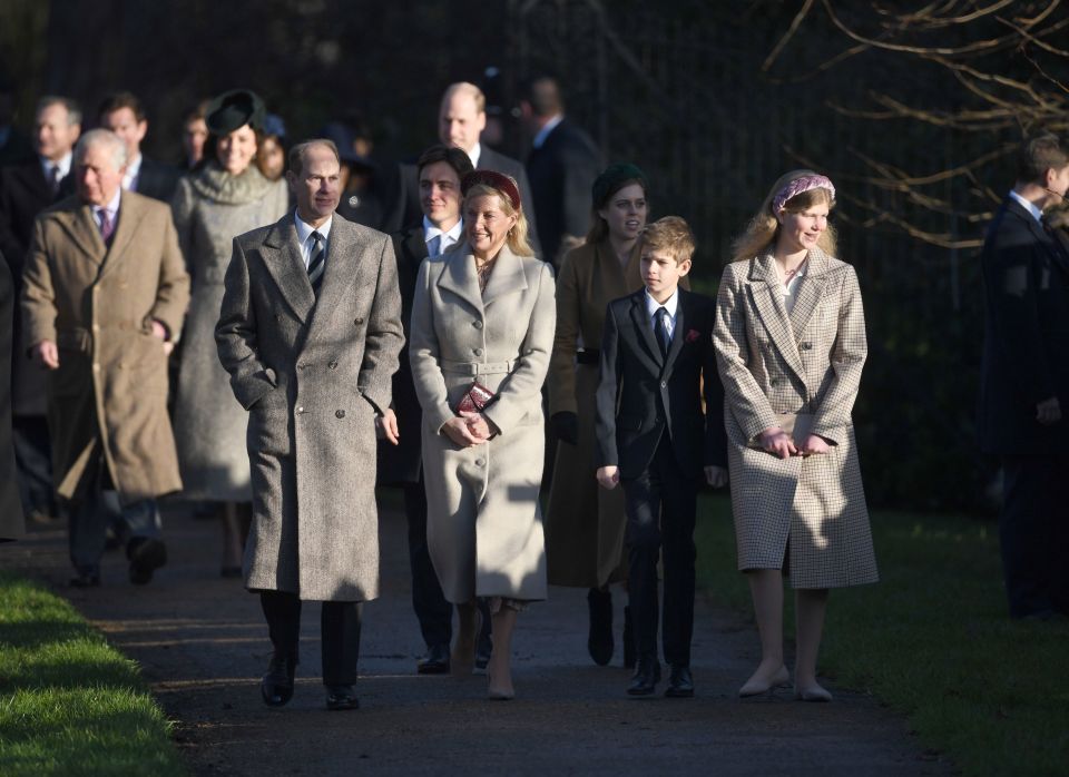  Prince Edward, Earl of Wessex, Sophie, Countess of Wessex, Lady Louise Windsor and James, Viscount Severn, made their way to church