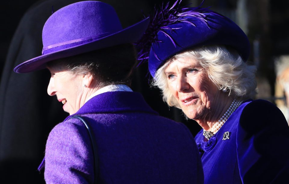  Princess Anne and the Duchess of Cornwall catch up outside the church