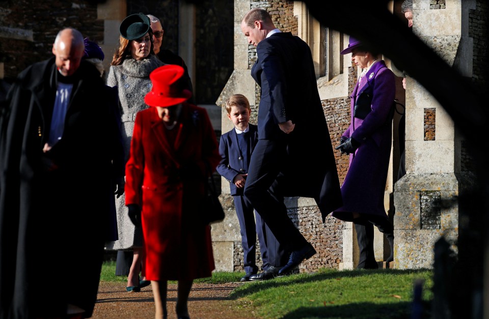  The royals mingle outside the church following today's service