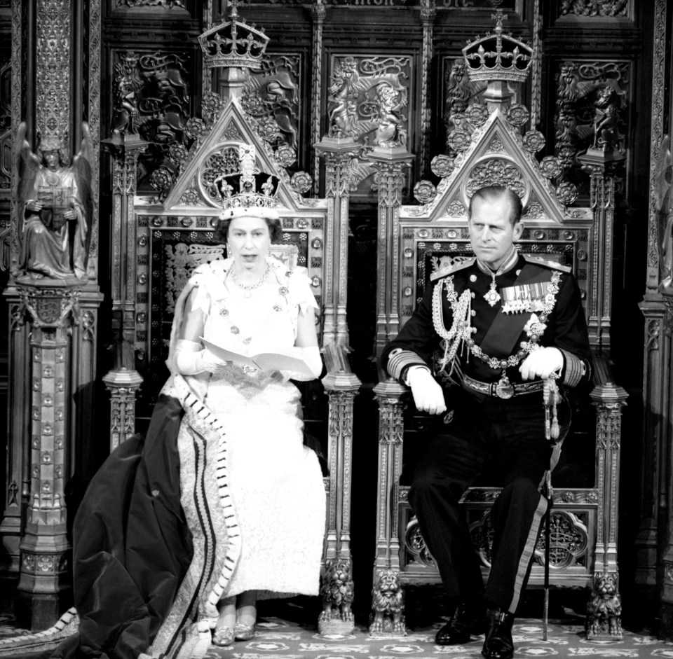 Queen Elizabeth II and the Duke of Edinburgh at the State Opening of Parliament ceremony in the House of Lords, in 1967