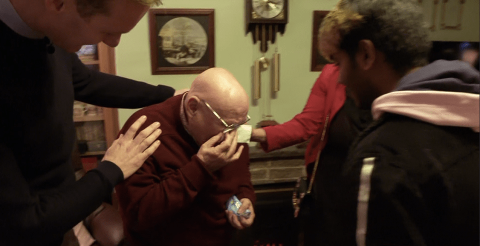  Terrence burst into tears when students brought him a Christmas tree and sang Silent Night outside his home in Oldham, Greater Manchester