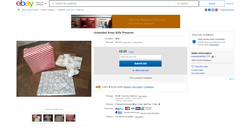  Some unopen gifts have been listed on eBay