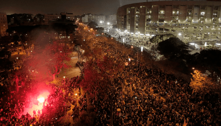  An initially-calm protest turned more frightening outside the Barcelona ground